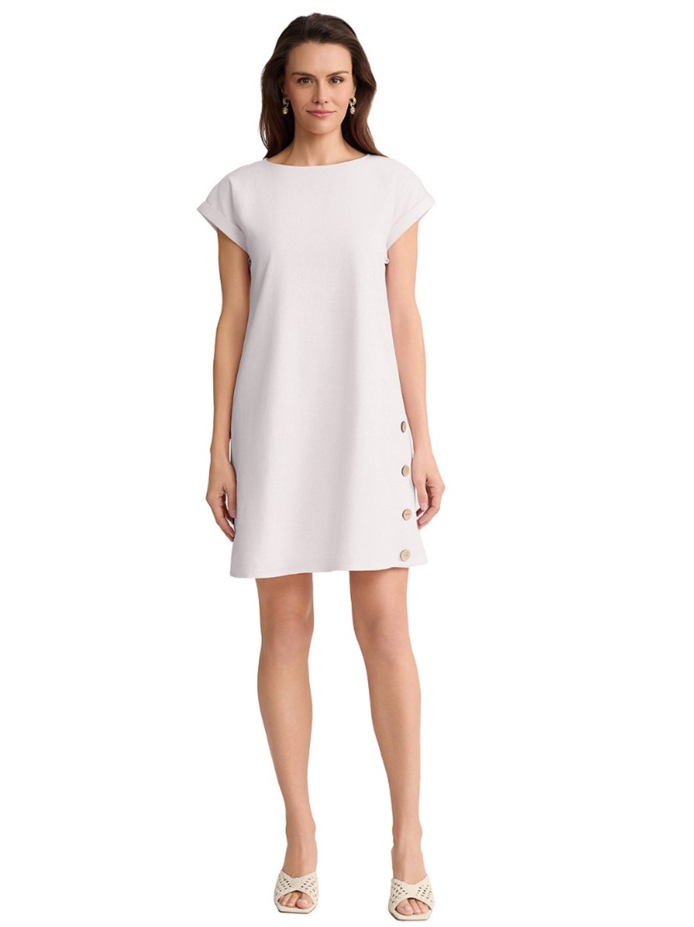 Jones New York Cream Shift Dress with Side Buttons